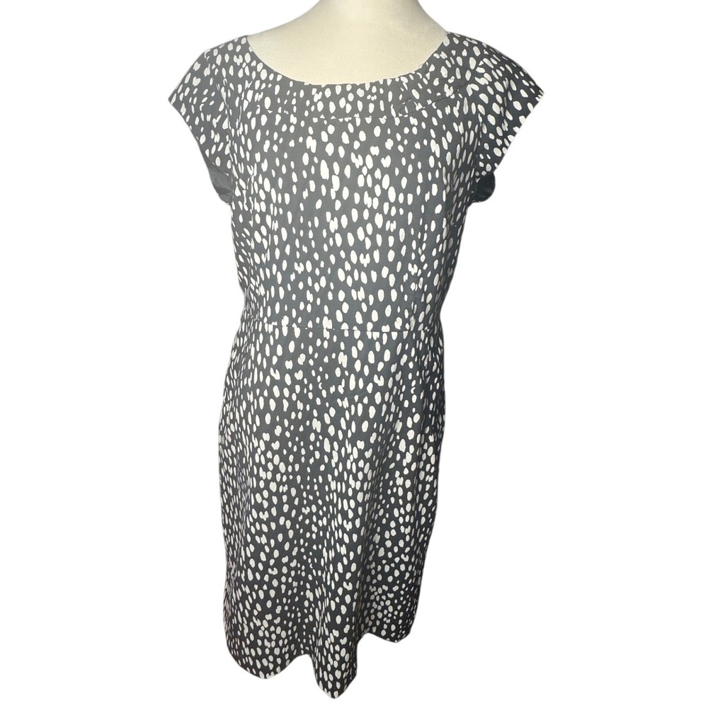 Banana Republic Black White Dots Print Sheath Dress Size 14 Pockets Work Coktail